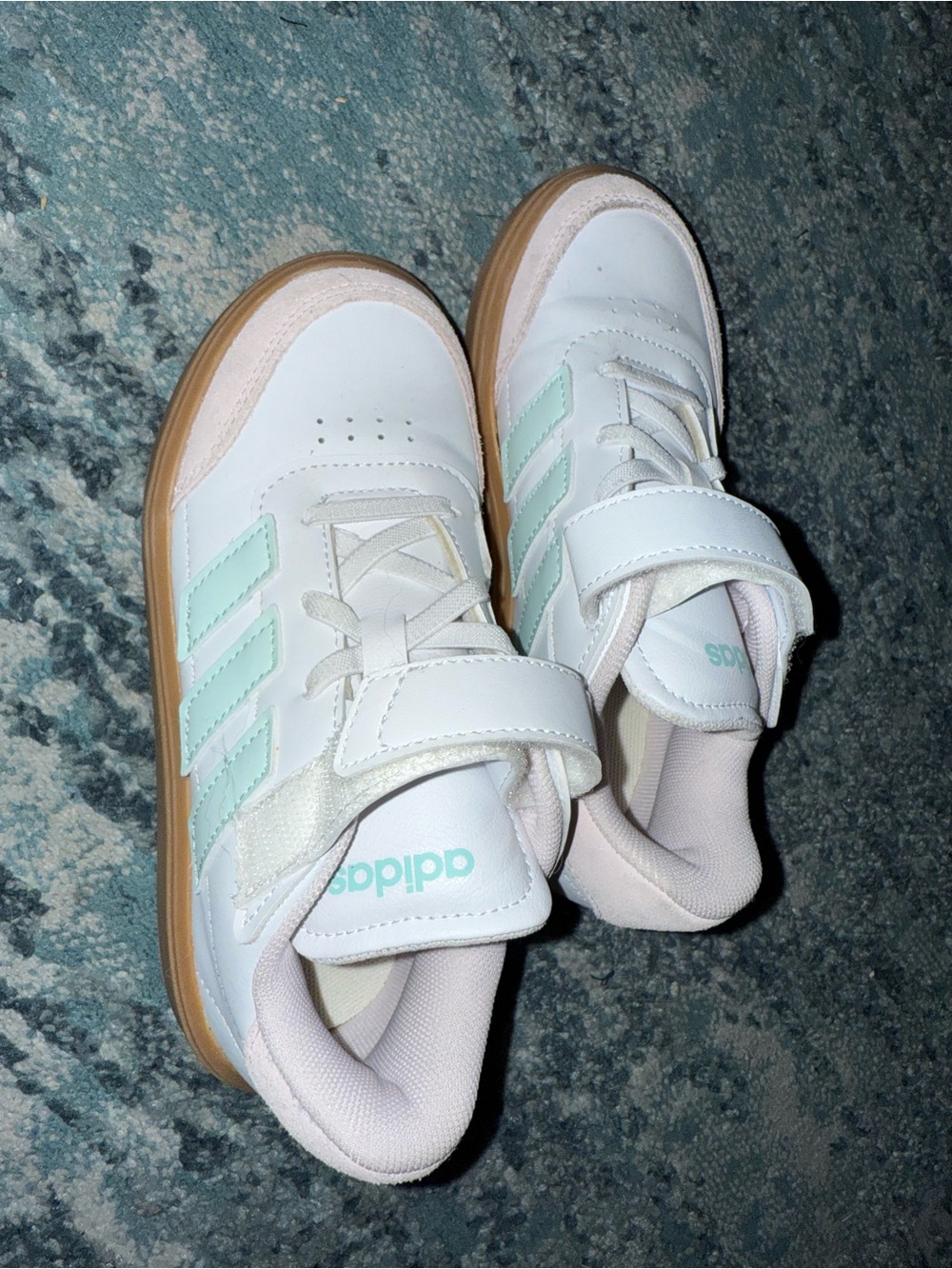adidas Kids White Sneakers with Mint Stripes & Gum Sole